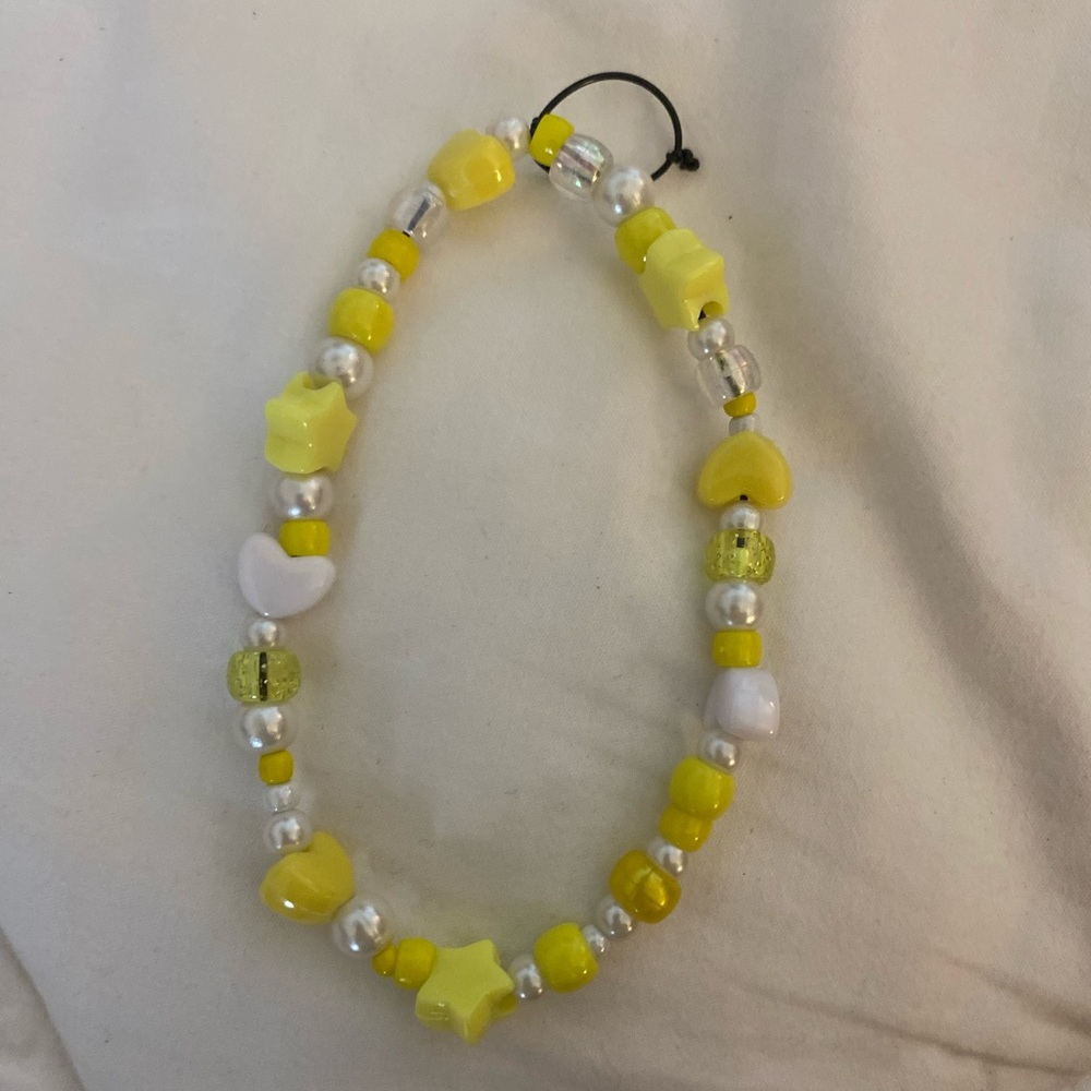 Yellow and White Beaded Phone Charm